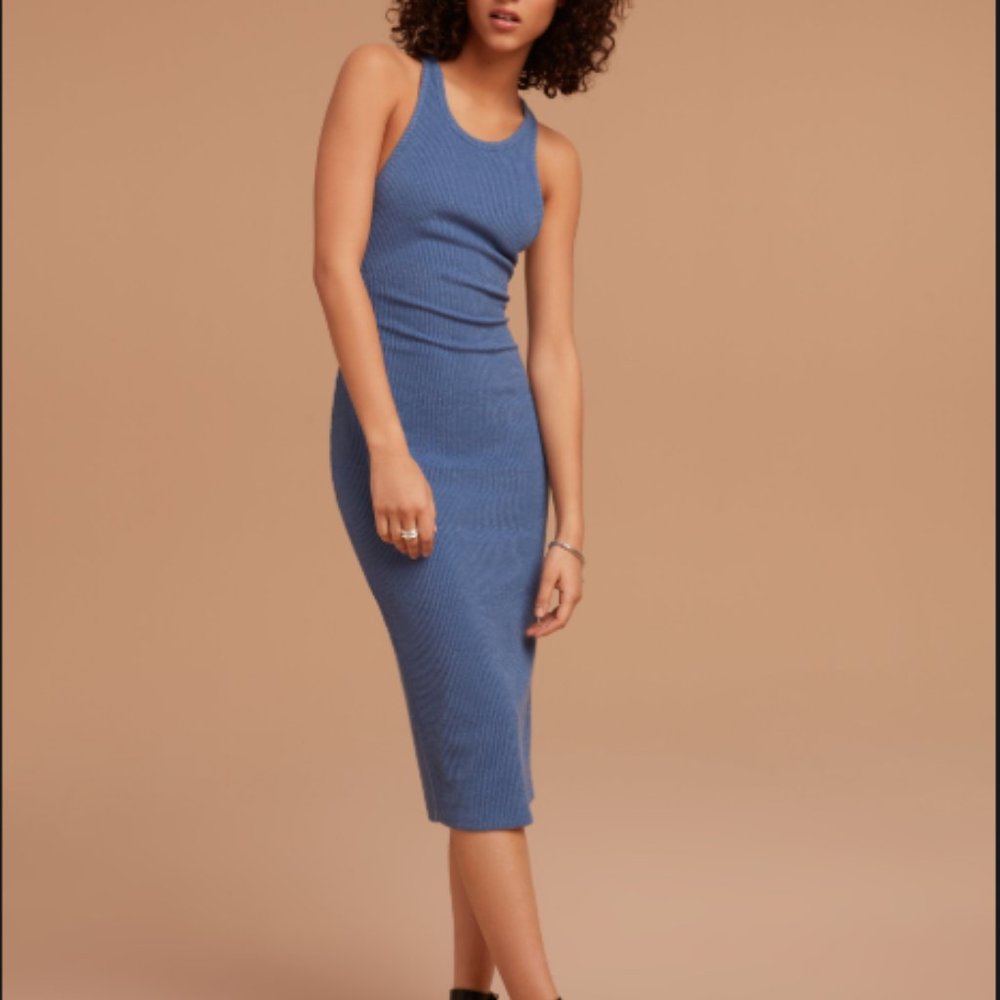 BLACK Ribbed Midi Dress in w Racerback - Picture 2 of 6